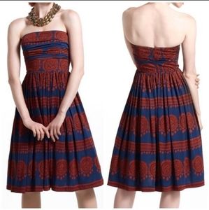Anthropologie Strapless Boho Fit and Flare Dress